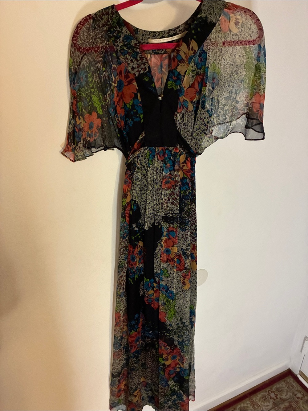 Twelfth Street by Cynthia Vincent  Sheer floral Maxi Dress Black Long Slip Small